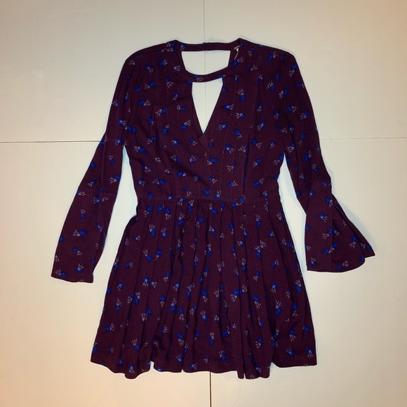 Free People Dresses & Skirts - Free People Purple Blue Floral Long Sleeve Dress